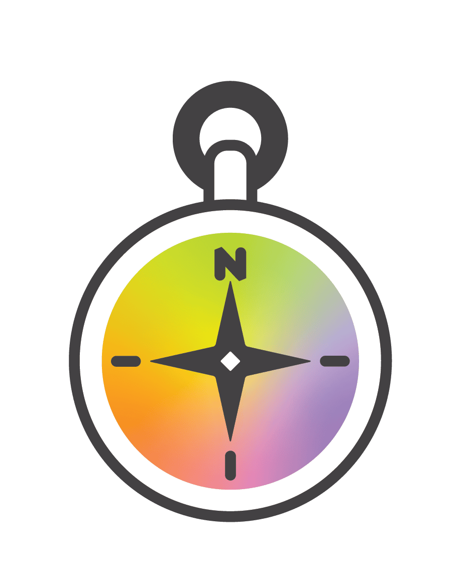 Colorful compass for outdoor adventure and navigation at Camp One Step.