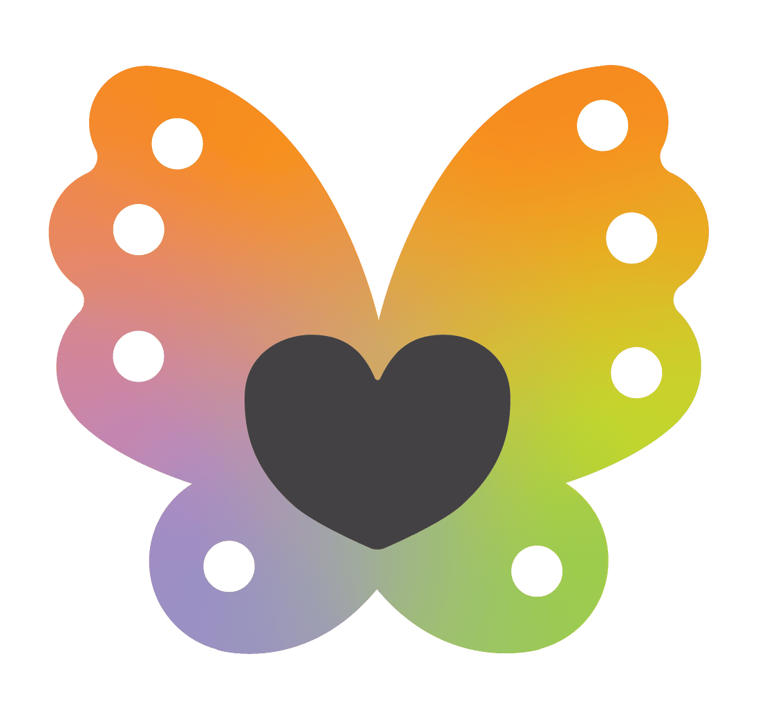 Colorful butterfly logo for Camp One Step charity.