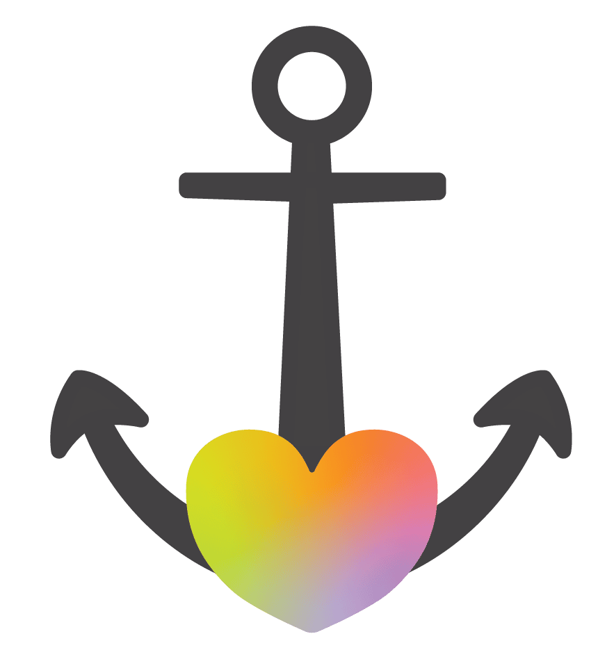 Anchored heart with a rainbow gradient.