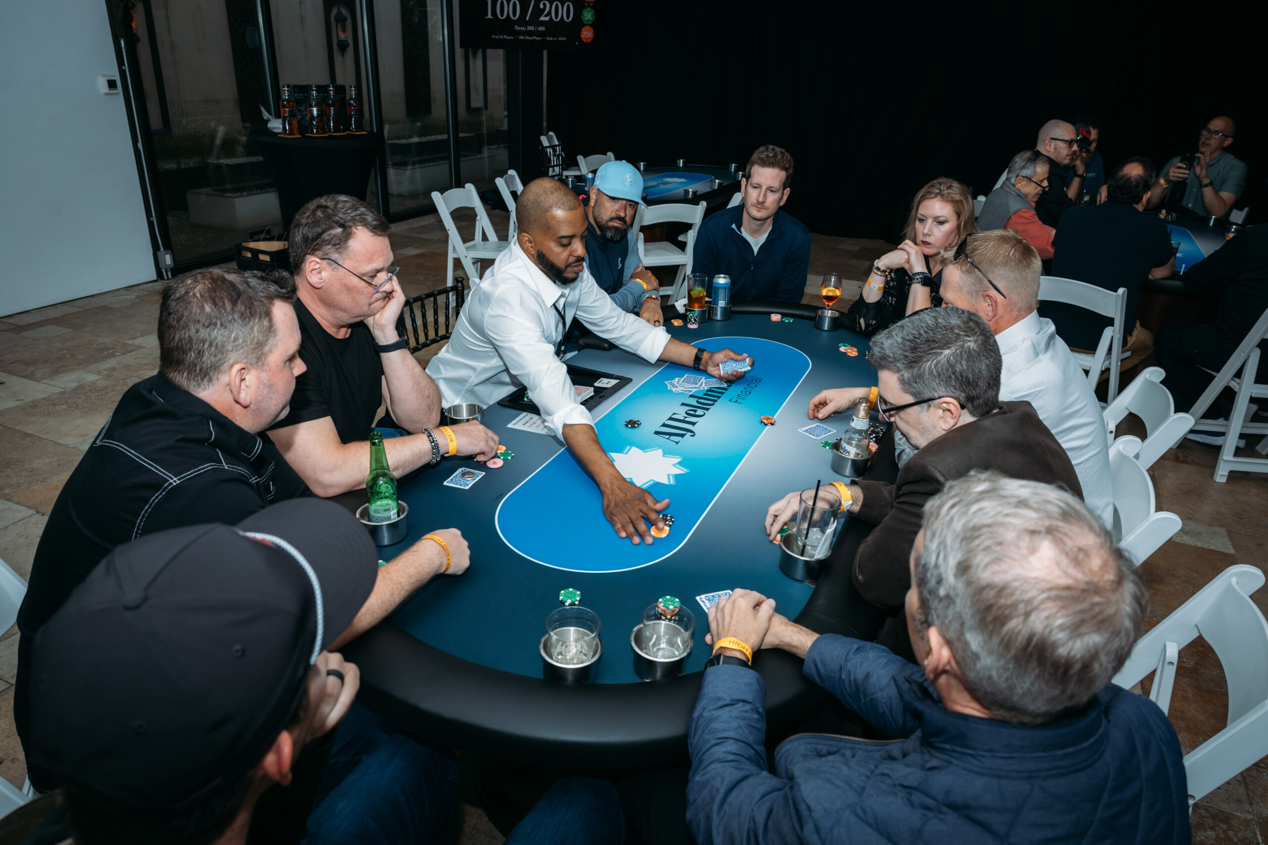 Group playing poker at a table