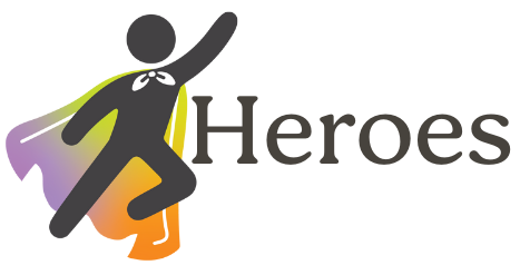 Silhouette with cape beside 'Heroes' text