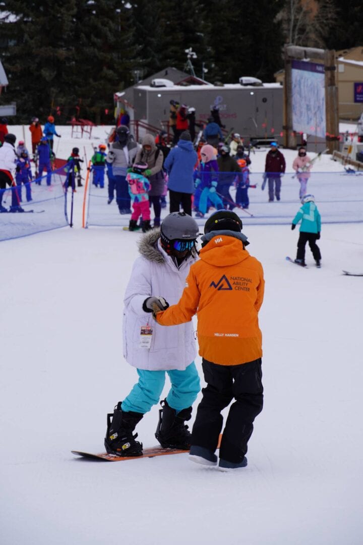 Snowboarders at Camp One Step, a premier ski and snowboarding camp for youth and teens.