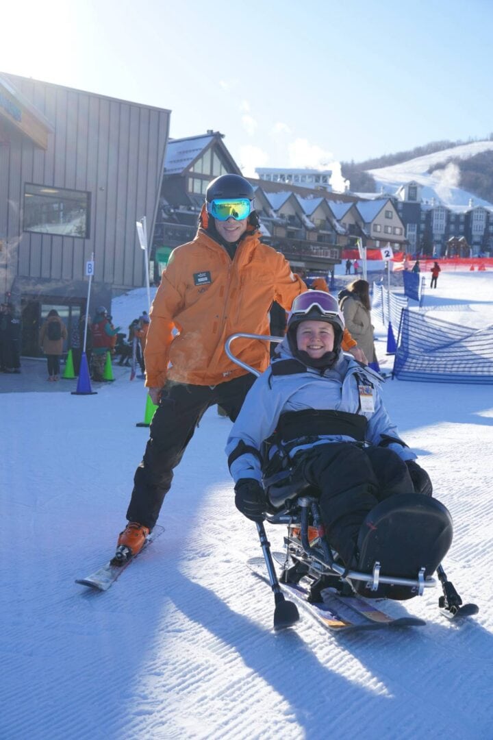 Accessible winter sports at Camp One Step ski resort, featuring adaptive skiing and snowboarding programs for all abilities.