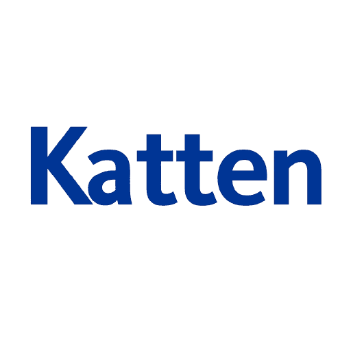 Blue text logo: Katten