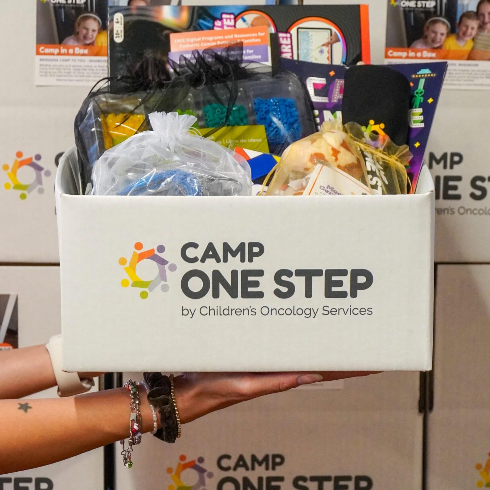 Camp One Step donation box for children's oncology.